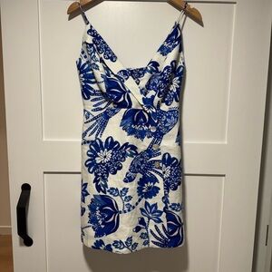 Floral Linen Blue and White Dress